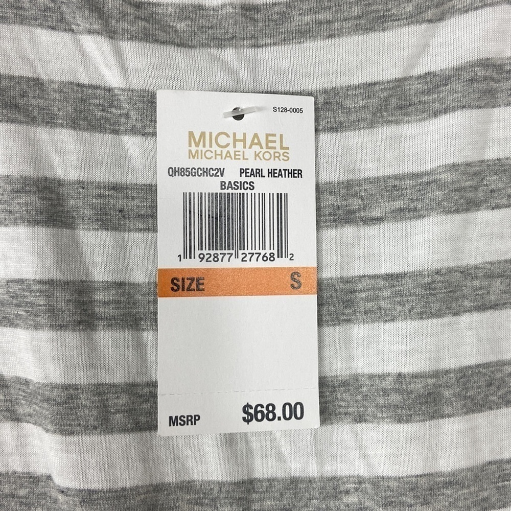Michael Kors Gray White Stripe Tie Short Sleeve Tee Small NWT - Picture 2 of 6